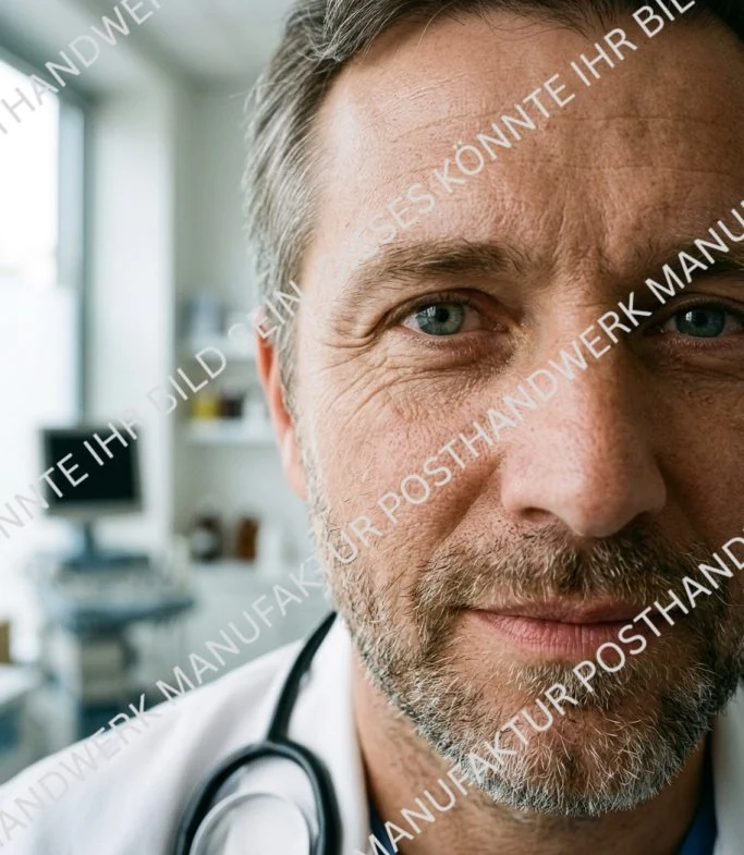 Close-up of doctor with stethoscope and grey beard, AI portrait for
medical practices and health marketing.