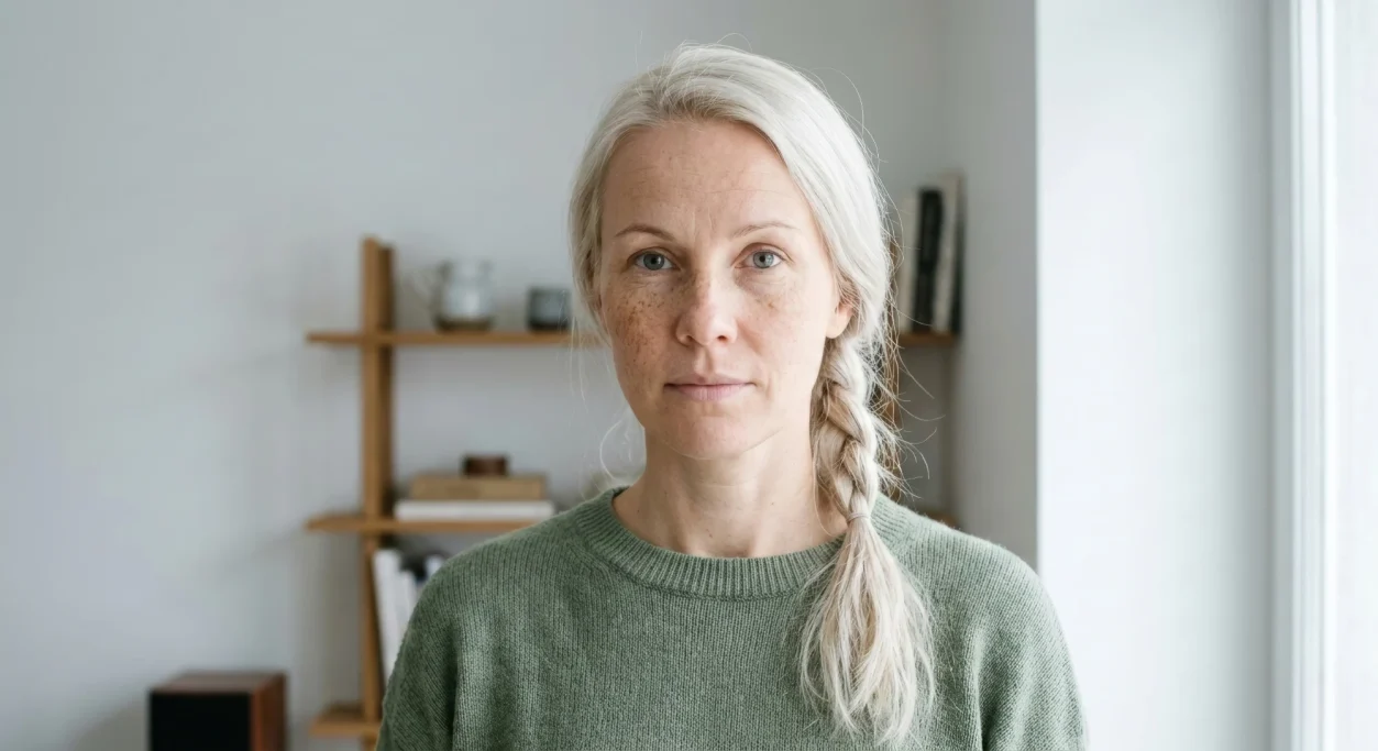 Natural portrait of a woman – AI ad image for natural cosmetics brands.