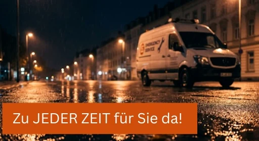 Lieferwagen nachts, 24h-Service:
Notdienst und 24h-Service, Werbebild für Handwerk und Lieferdienste.