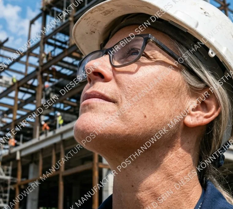 Female site manager with hard hat on construction site, AI image for
construction companies and engineering services.