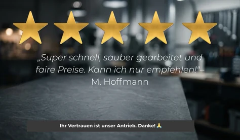 5-Sterne-Bewertung, Kundenstimme:
Kundenbewertung 5 Sterne, KI-generierter Empfehlungs-Post für Handwerksbetriebe.
