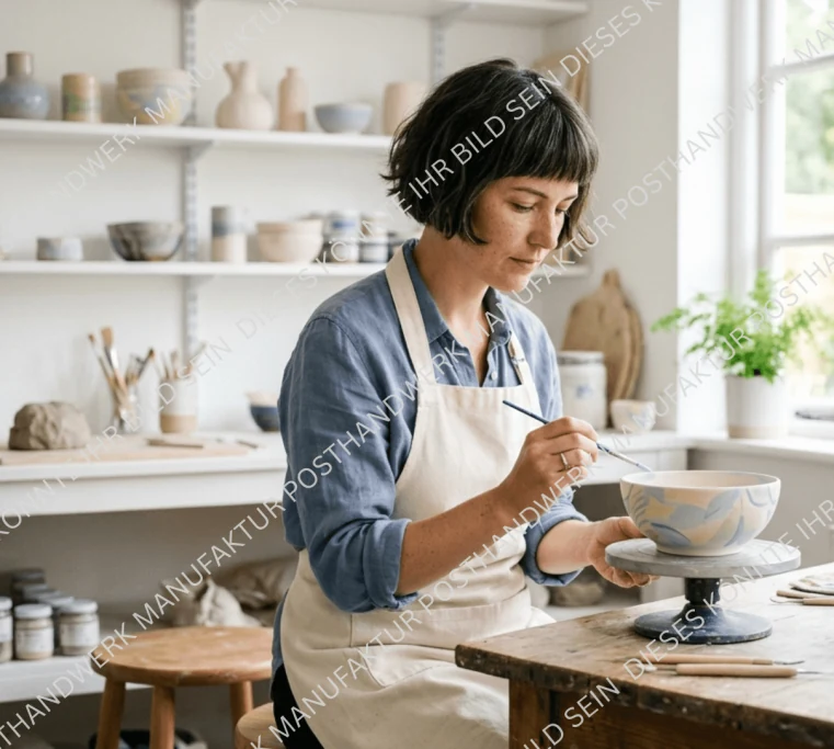 Woman working in ceramics studio, AI-generated image for creative
crafts and artisan manufacturing.