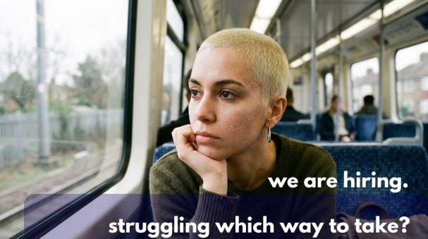 Thoughtful woman looking out a train window – atmospheric AI-generated storytelling content for social media campaigns.