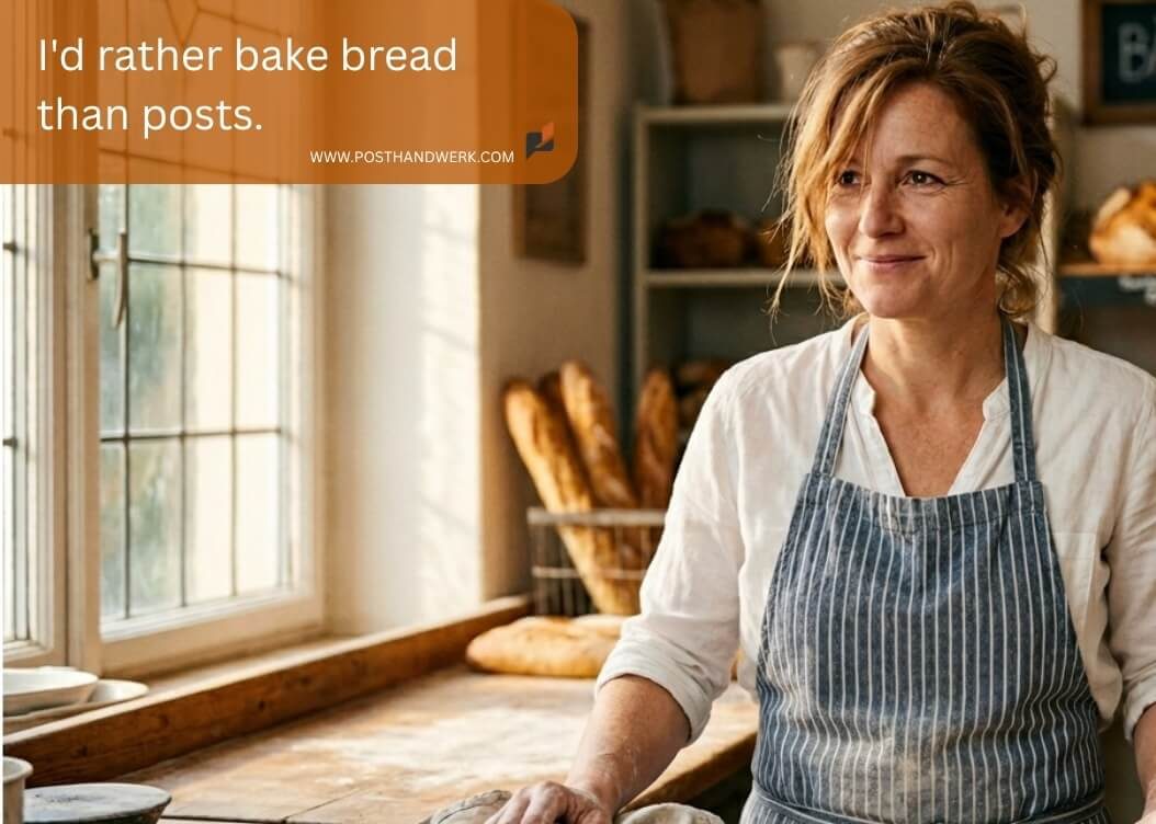 Female baker in a traditional bakery with fresh bread – authentic AI-generated visual marketing for bakeries and local food businesses.