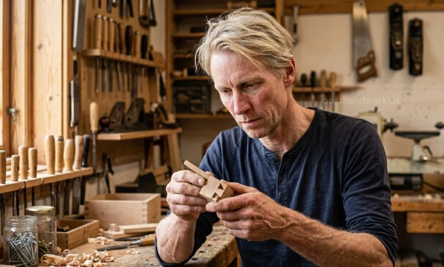 Professional AI-generated portrait of a skilled craftsman in a sunlit workshop, high-quality social media content for tradesmen.