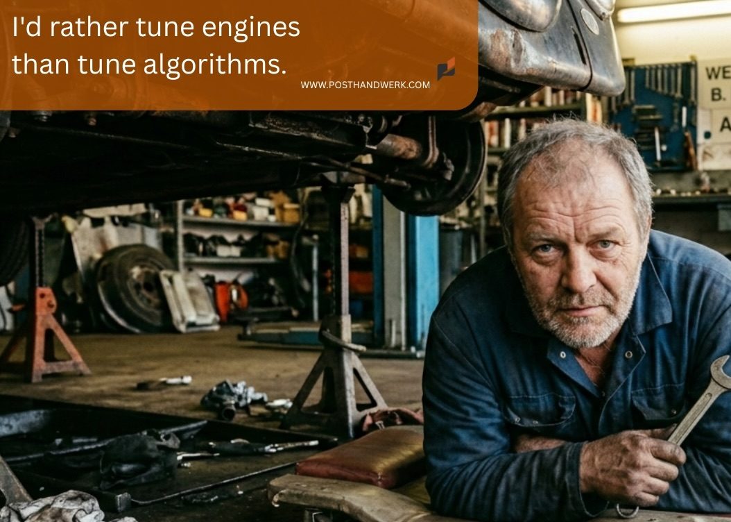 Experienced mechanic working in an auto repair shop – engaging AI-generated campaign image for automotive businesses and garages.
