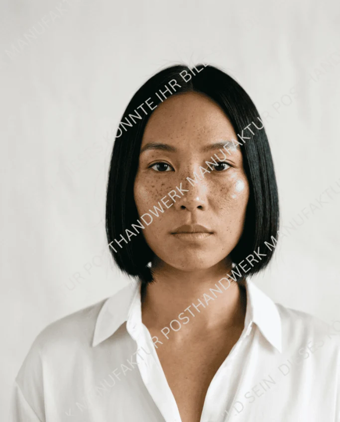 Clean female portrait on white background, Premium AI character image for
beauty, fashion and retail.