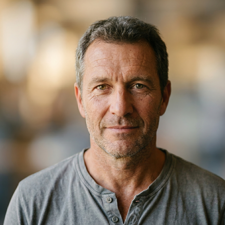 Authentic AI-generated portrait of a confident man, showcasing realistic and professional social media content for small businesses.