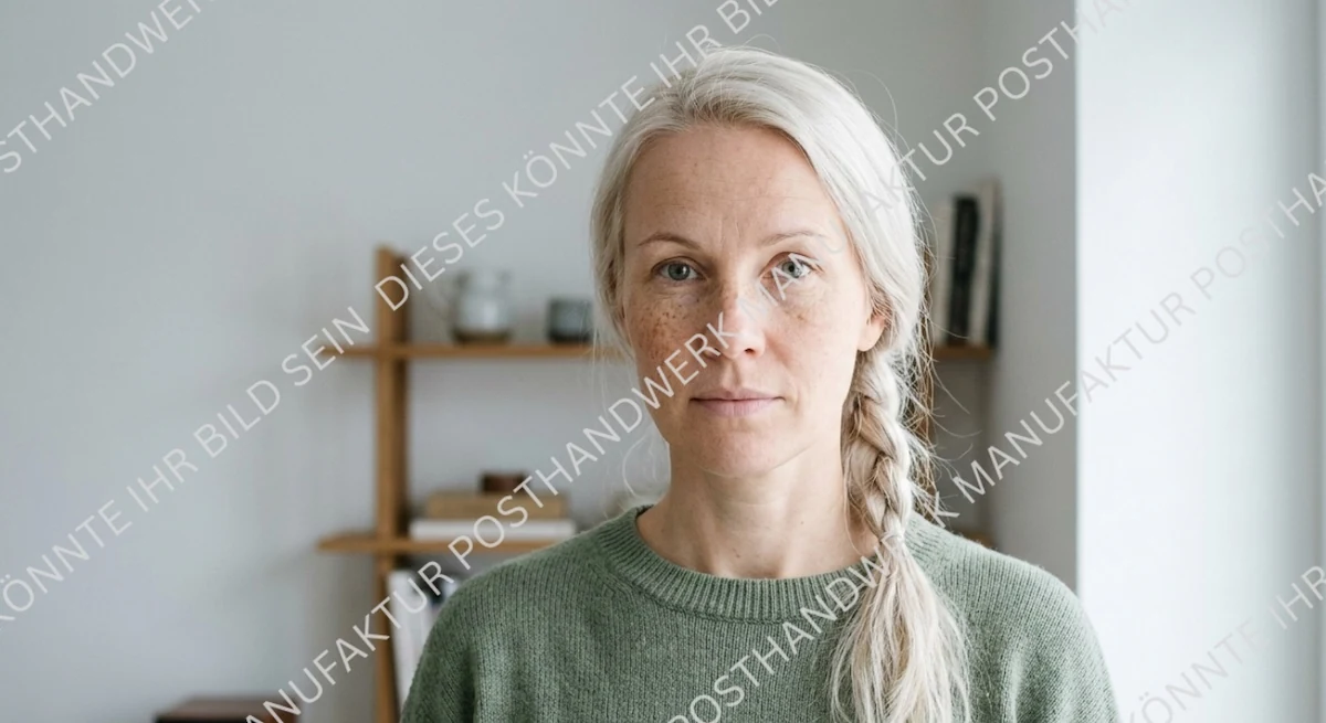 Blonde woman with braid outdoors, natural AI portrait for wellness, yoga
and organic beauty brands.