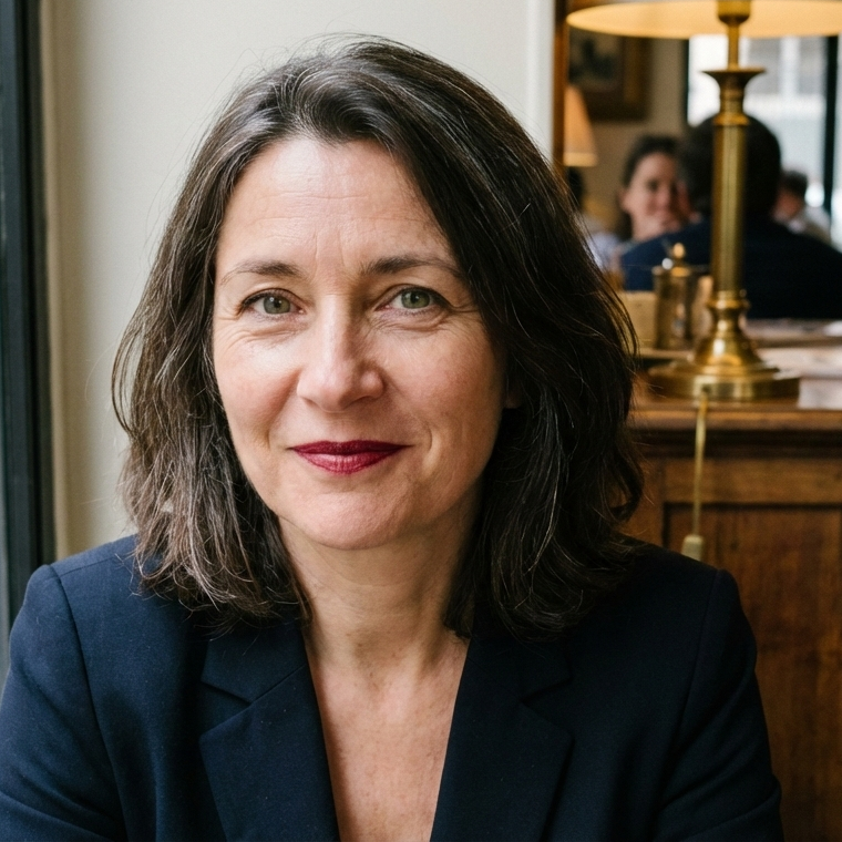 Professional AI-generated portrait of a friendly woman in a blazer, representing genuine and high-quality corporate imagery.