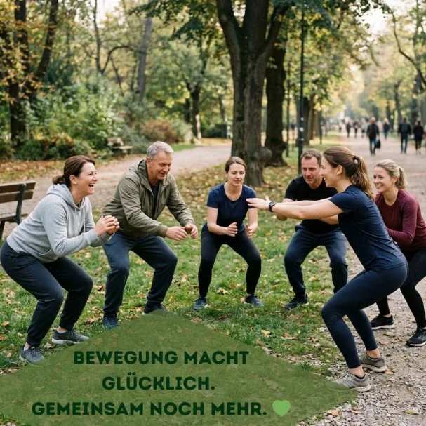 Sport-Gruppe im Park:
Fitness und Sport, KI-generierter Beitrag für Sportvereine und Fitnessstudios.